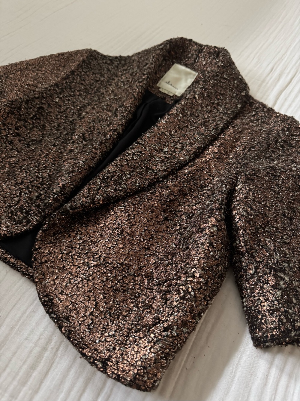 Anthropologie Metallic Bronze Cropped Blazer